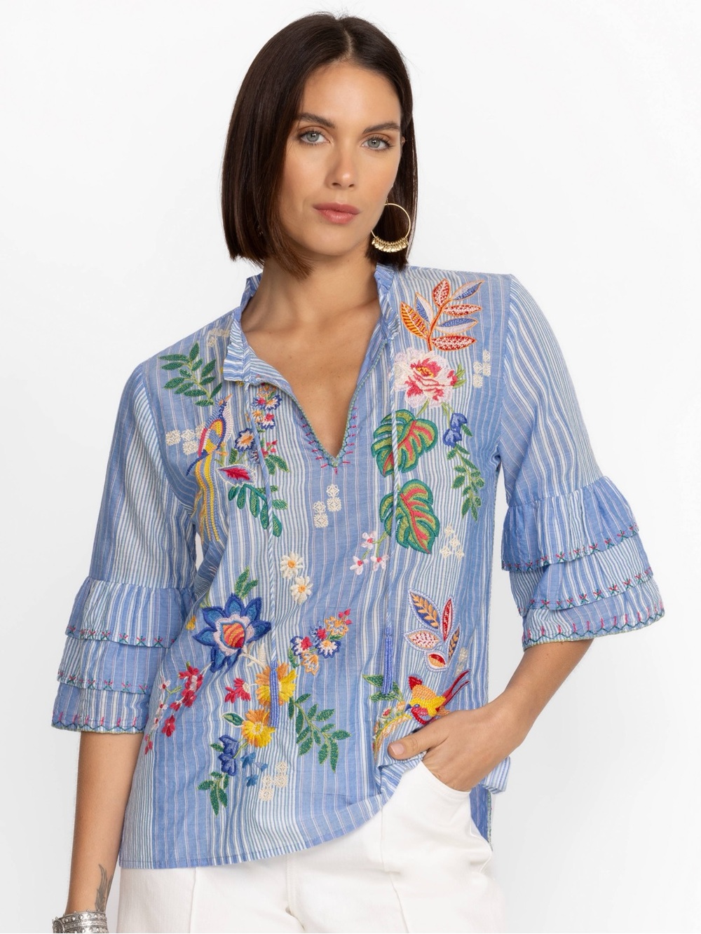 Johnny Was Jeanette Ruffle Sleeve Blouse
